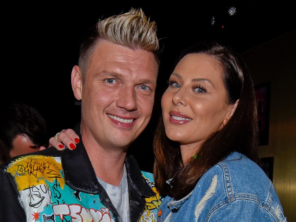 Nick Carter and Lauren Kitt Carter attend the After Party for "Bingo Under The Stars" In Celebration Of Pride at Rocco's on June 18, 2021 in West Hollywood, California