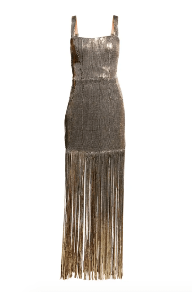 <p>Bronx and Banco Cherie Sequin Fringe-Hem Maxi Dress, $750, <a href="https://rstyle.me/+7bK1eLJavcOVrLh_q7s2Yw" rel="nofollow noopener" target="_blank" data-ylk="slk:available here;elm:context_link;itc:0;sec:content-canvas" class="link ">available here</a> (sizes XS-XL)</p>