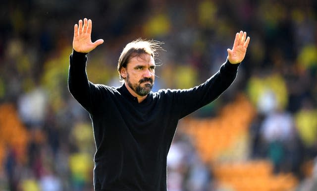 Norwich manager Daniel Farke acknowledges fans after the final whistle