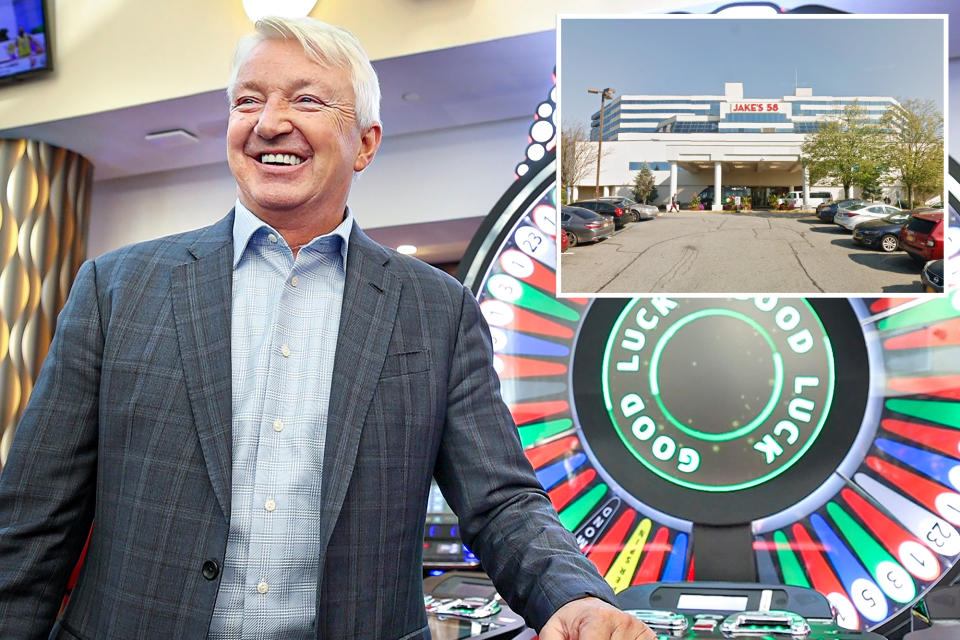 A man standing in front of a casino