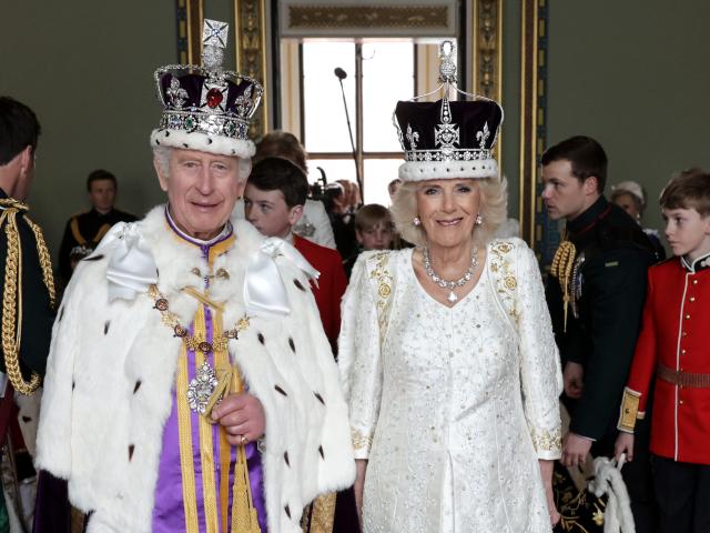 King Charles and Queen Camilla just before they walked out onto the balcony of Buckingham Palace