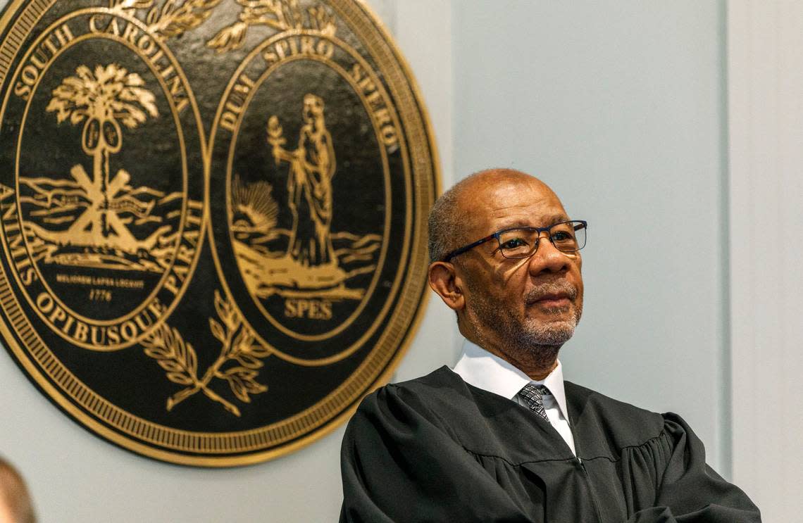 Judge Clifton Newman stands during a break in the Alex Murdaugh’s double murder trial at the Colleton County Courthouse in Walterboro, S.C., Friday, Jan. 27, 2023. The 54-year-old attorney is standing trial on two counts of murder in the shootings of his wife and son at their Colleton County home and hunting lodge on June 7, 2021. (Grace Beahm Alford/The Post And Courier via AP, Pool)
