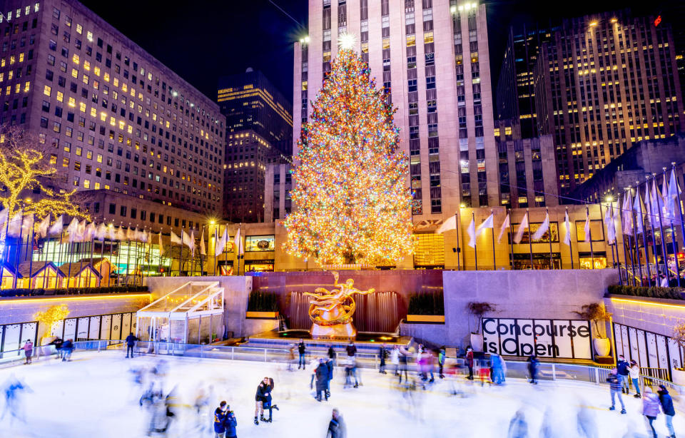 A view of the Rockefeller Plaza ice skating rink with the annual Christmas tree  (Roy Rochlin / Getty Images)