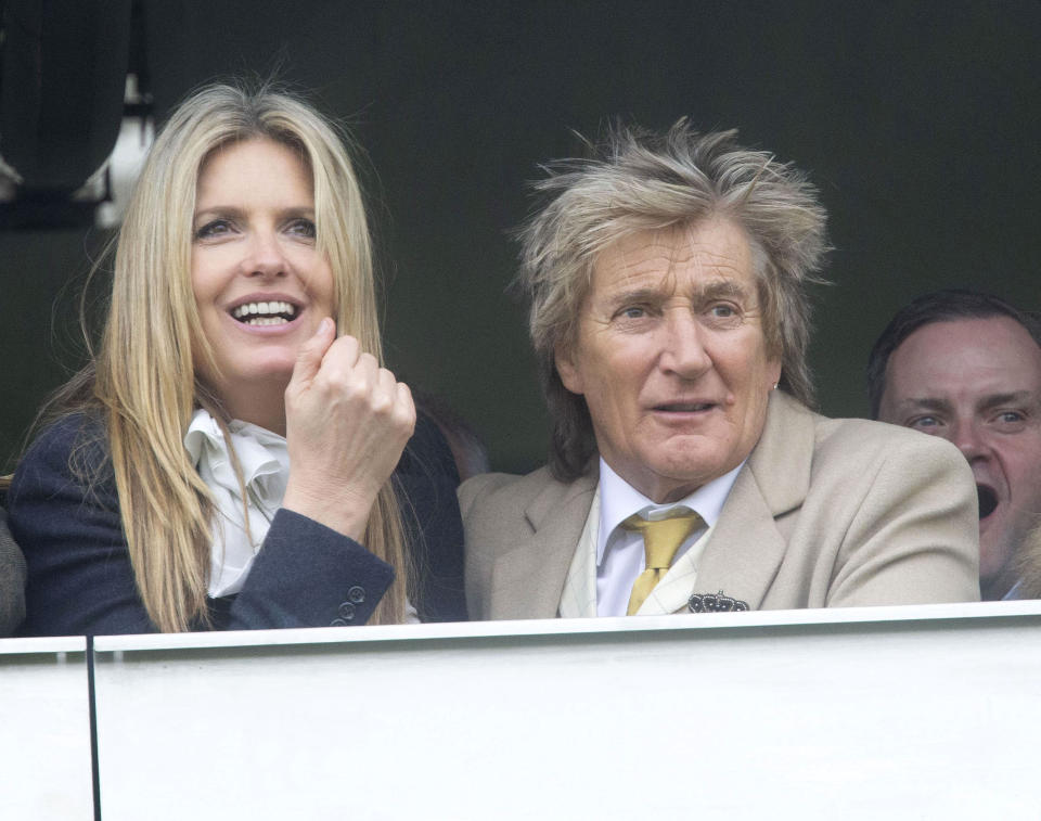 Photo by: zz/KGC-107/STAR MAX/IPx 2019 3/14/19 Penny Lancaster and Rod Stewart attend the Cheltenham Festival at Cheltenham Racecourse. (Cheltenham, England, UK)