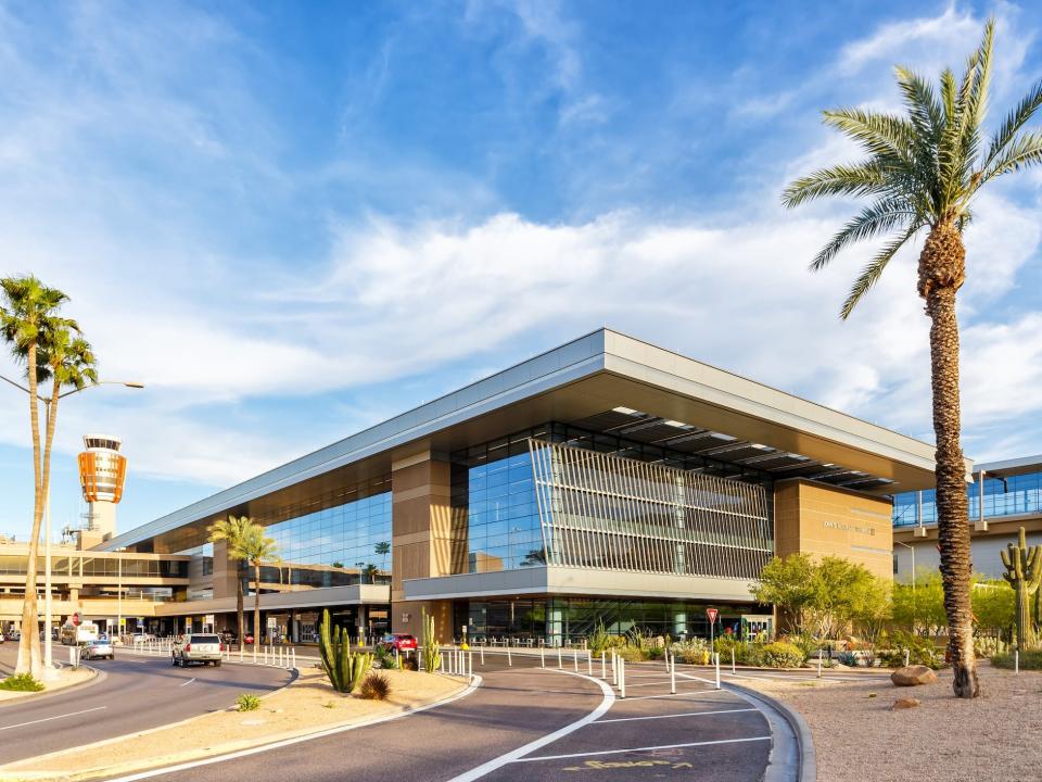 empty Phoenix Sky Harbor International Airport with trees