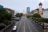 View of Sule Pagoda during new coronavirus stay-at-home order in Yangon