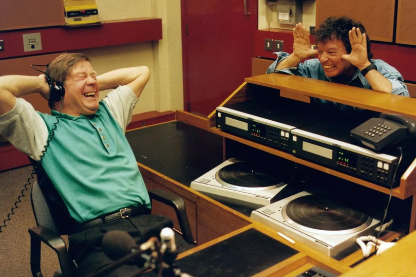 Radio Merseyside's Billy Butler and Wally Scott in the studio, June 1994