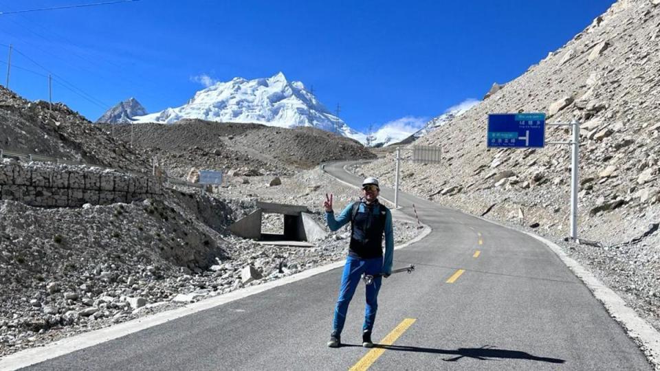 Boehm standing on the route to base camp.<p>Dynafit/Benedikt Boehm</p>