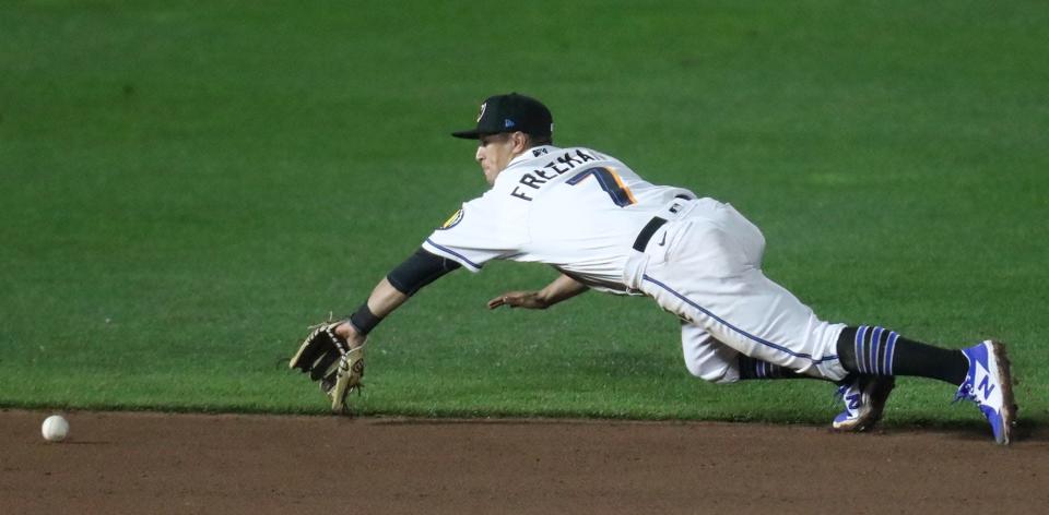 RubberDucks shortstop Tyler Freeman is ranked as the top prospect in the Guardians&#39; organization by Baseball America. [Mike Cardew/Beacon Journal]