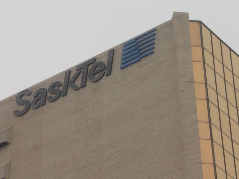 The SaskTel logo on the Crown corporation's head office in Regina, Sask., on Jan. 19, 2023.  (CBC - image credit)