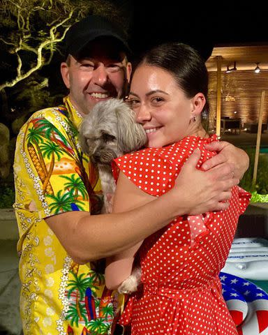 <p>James Murray Instagram</p> James Murray and Melyssa Davies with their dog, Penny.