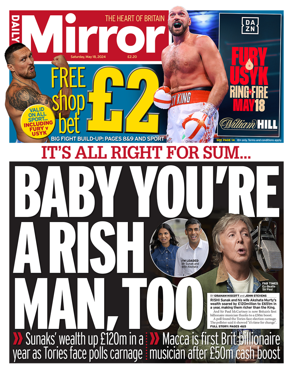 The headline in the Mirror reads: "Baby you're a Rish man, too".