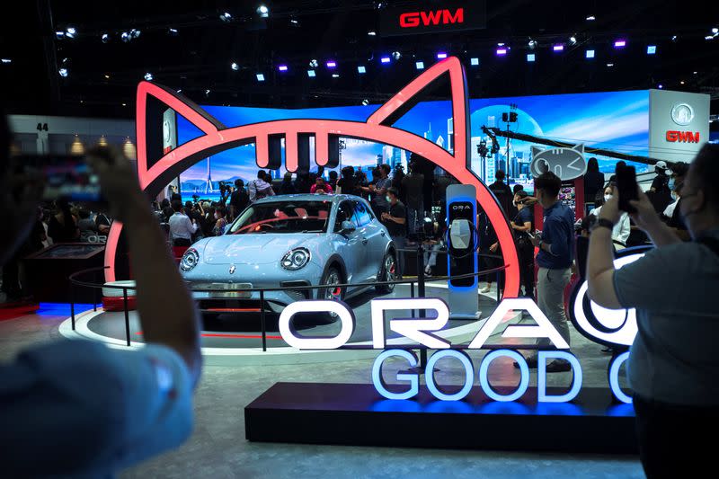 Great Wall Motors EV Good Cat by Ora is displayed at the Bangkok International Motor Show