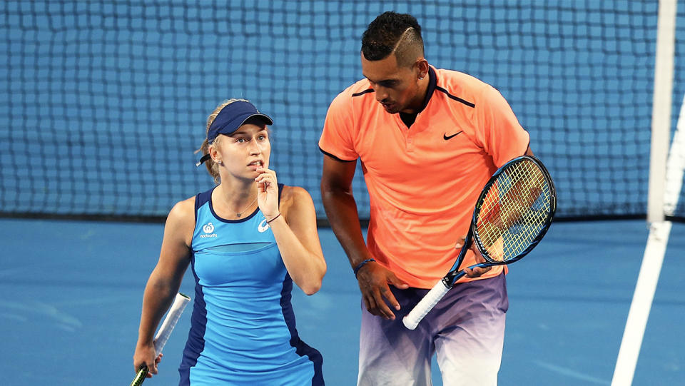 Daria Gavrilova (pictured left) with Nick Kyrgios (pictured right). (Getty Images)