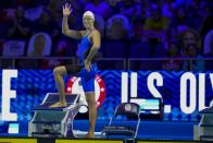 Abbey Weitzeil participates in the women's 50 freestyle during wave 2 of the U.S. Olympic Swim Trials on Saturday, June 19, 2021, in Omaha, Neb. (AP Photo/Jeff Roberson)