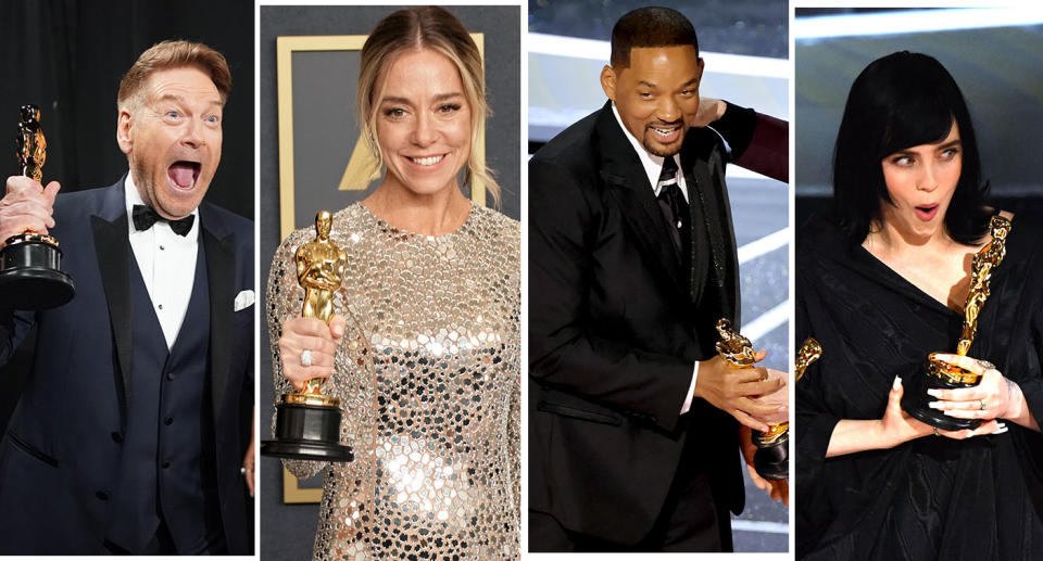 Kenneth Branagh, Sian Heder, Will Smith and Billie Eilish were among the winners at the 2022 Oscars (Getty)