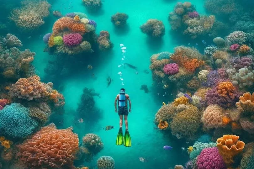 A diver explores a reef off Tenby, Pembrokeshire