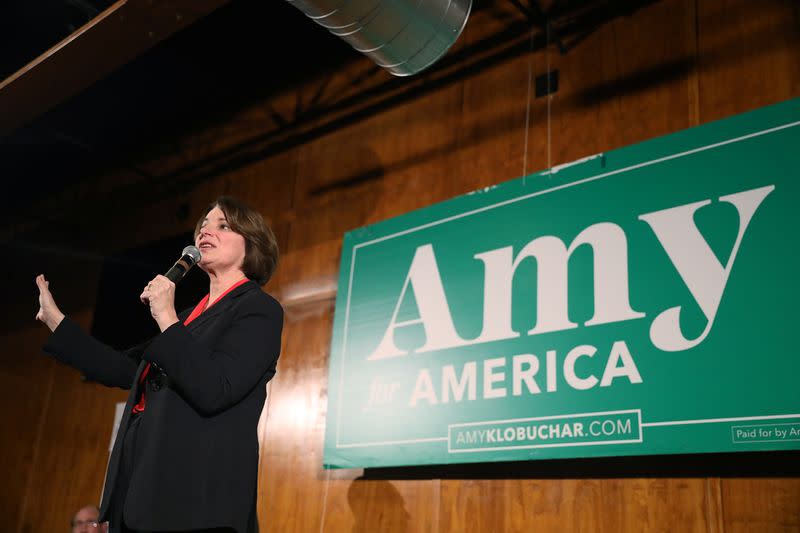 Democratic 2020 U.S. presidential candidate Senator Amy Klobuchar speaks during a town hall in Ames, Iowa