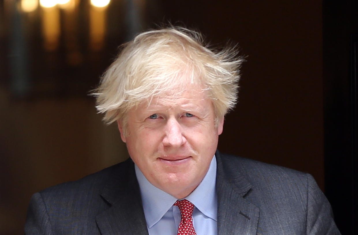 LONDON, UNITED KINGDOM - JUNE 24: UK Prime Minister Boris Johnson welcomes Libyan Prime Minister Abdul Hamid Dbeibeh (not seen) at 10 Downing Street in London, England on June 24 2021. (Photo by Tayfun Salci/Anadolu Agency via Getty Images)