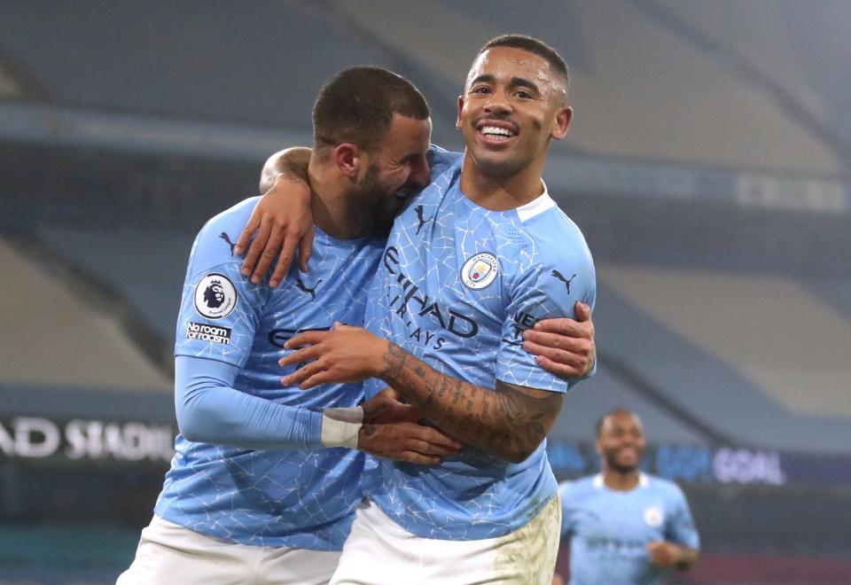 Gabriel Jesus celebrates after scoring City’s second goal (Reuters)