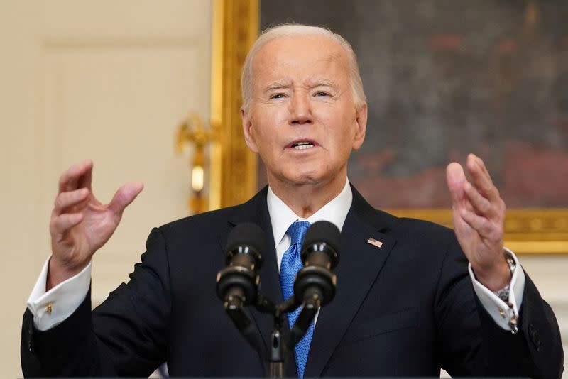 FILE PHOTO: U.S. President Biden delivers remarks on aid package for Ukraine, in Washington