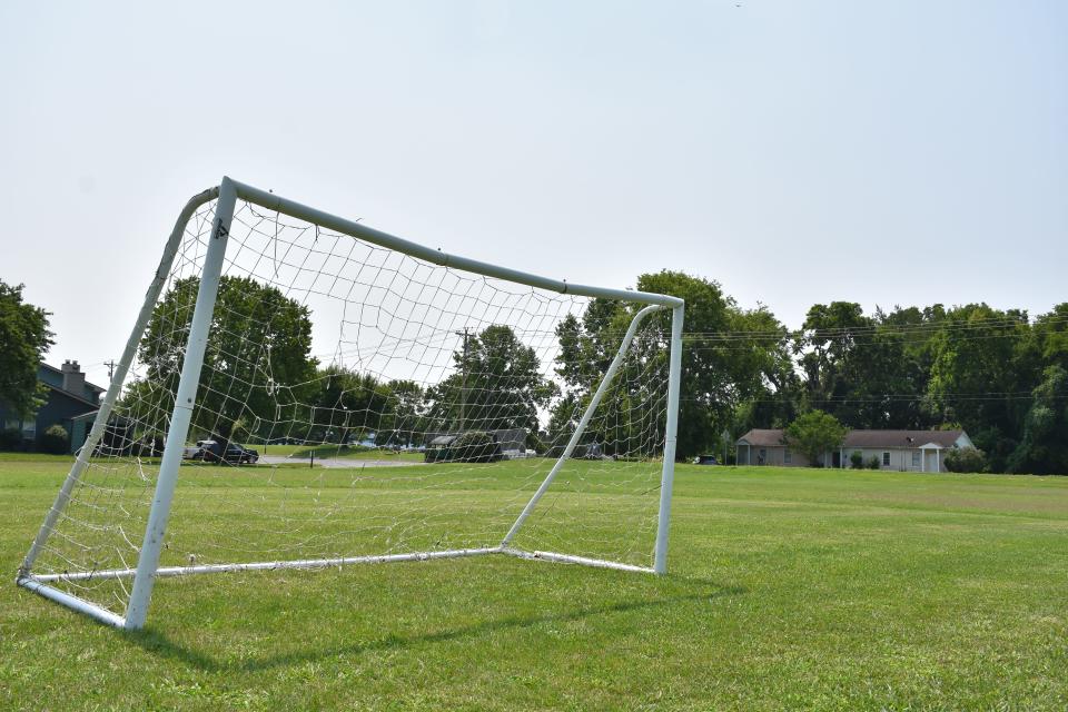 The residence of Franklin soccer coach and referee, Camilo Campos, on Glass Lane in Franklin, located in the background, behind the soccer goal. The residence neighbors Johnson Elementary School and faces a soccer field.