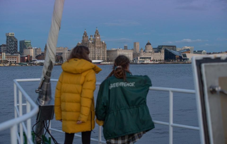 The Greenpeace ship the Rainbow Warrior leaves Liverpool and begins the journey to COP26 in Glasgow (Suzanne Plunkett/Greenpeace/PA)