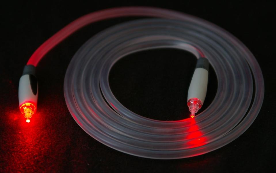 Fiber-optic cables use glass to efficiently transmit information. <a href="https://commons.wikimedia.org/wiki/File:Fiber_optic_illuminated.jpg#/media/File:Fiber_optic_illuminated.jpg" rel="nofollow noopener" target="_blank" data-ylk="slk:Hustvedt/Wikimedia Commons;elm:context_link;itc:0;sec:content-canvas" class="link ">Hustvedt/Wikimedia Commons</a>, <a href="http://creativecommons.org/licenses/by-sa/4.0/" rel="nofollow noopener" target="_blank" data-ylk="slk:CC BY-SA;elm:context_link;itc:0;sec:content-canvas" class="link ">CC BY-SA</a>