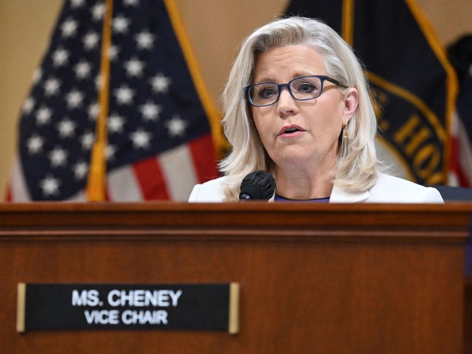 Rep. Liz Cheney speaks during a January 6 committee hearing