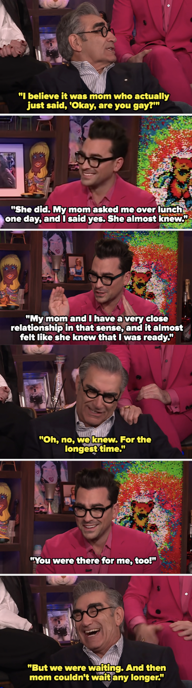 Dan and Eugene Levy talking on Andy Cohen's show