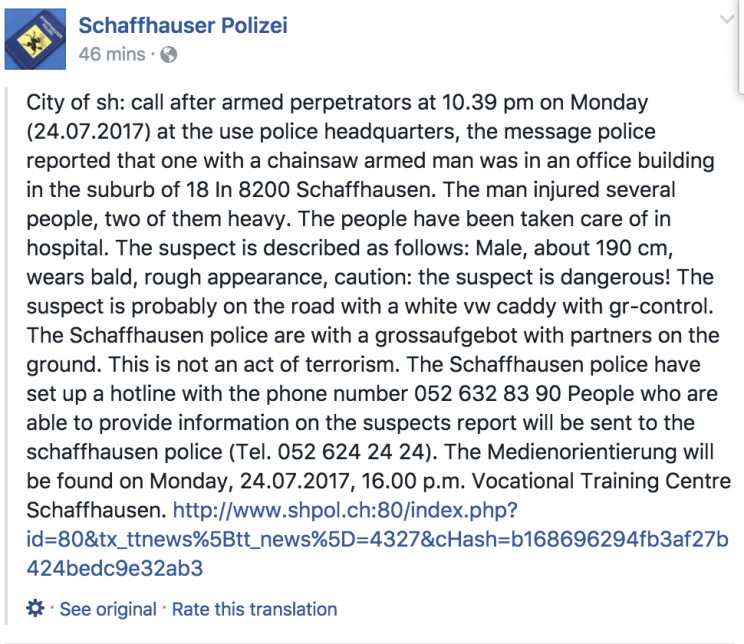 A translated version of the police statement on its Facebook page