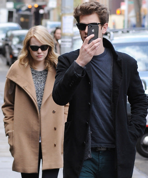 Celebrity photos: Being part of a celebrity couple must be tough sometimes, and so Andrew Garfield wasted no time this week in getting his own back on the paps. As he strolled around New York with girlfriend Emma Stone, he took multiple photos of the paparazzi, obscuring their view of his face.