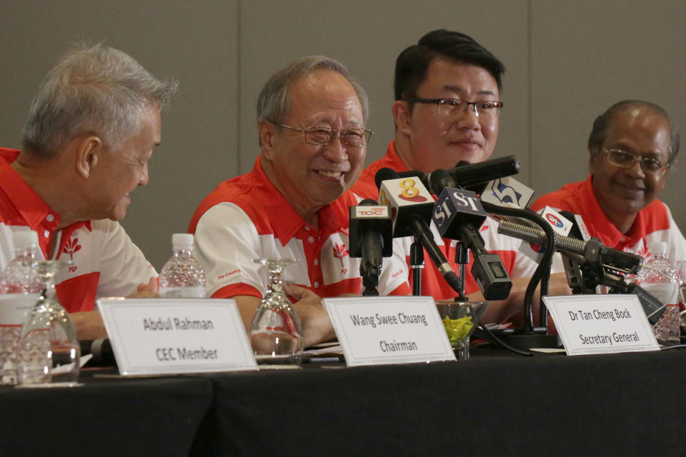 Former presidential candidate Tan Cheng Bock addresses reporters at the launch of the Progress Singapore Party on Friday, 26 July 2019. PHOTO: Dhany Osman/Yahoo News Singapore