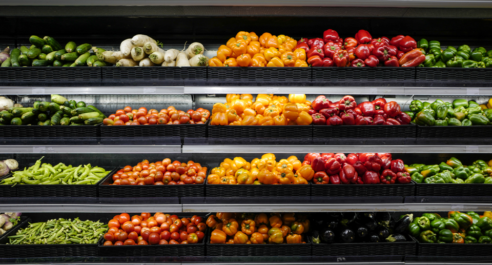 Vegetables on shelves at the supermarket. Source: Getty. 