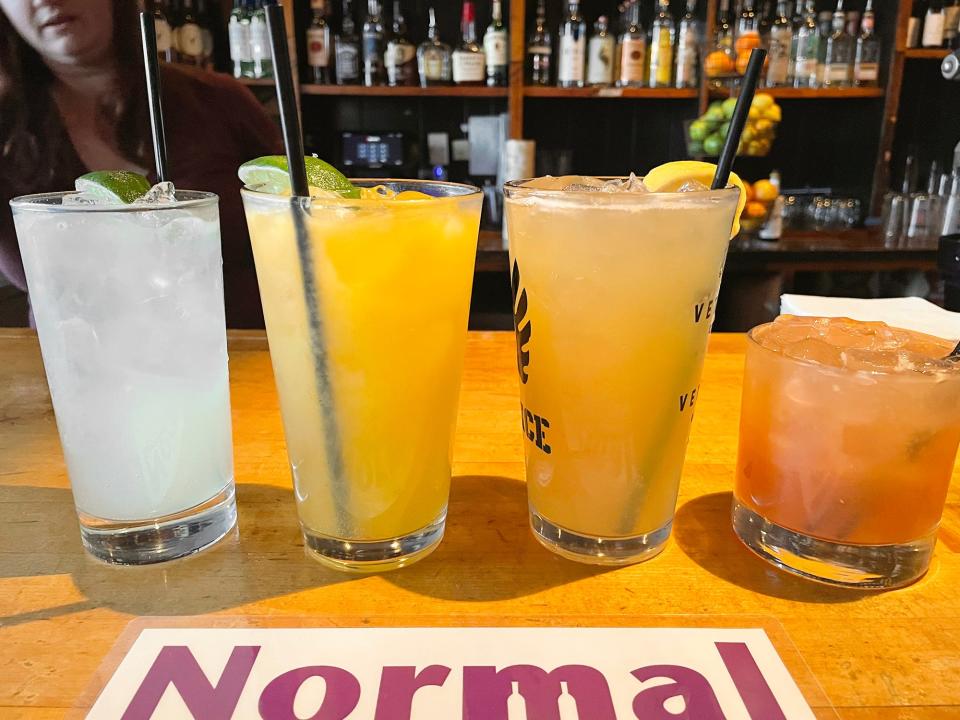 (L-R) Seedlip Mule, Mellow Yellow, Dandy Shandy and Bunkhouse Derby mocktails at Normal Bar in Athens, Ga. on Thursday, Mar. 14, 2024.