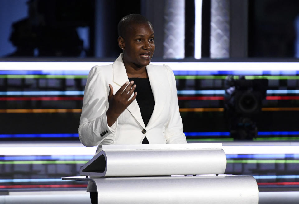 Green Party Leader Annamie Paul speaks during the federal election English-language Leaders debate in Gatineau, Quebec, Canada on September 9, 2021. (Photo by Justin Tang / POOL / AFP) (Photo by JUSTIN TANG/POOL/AFP via Getty Images)