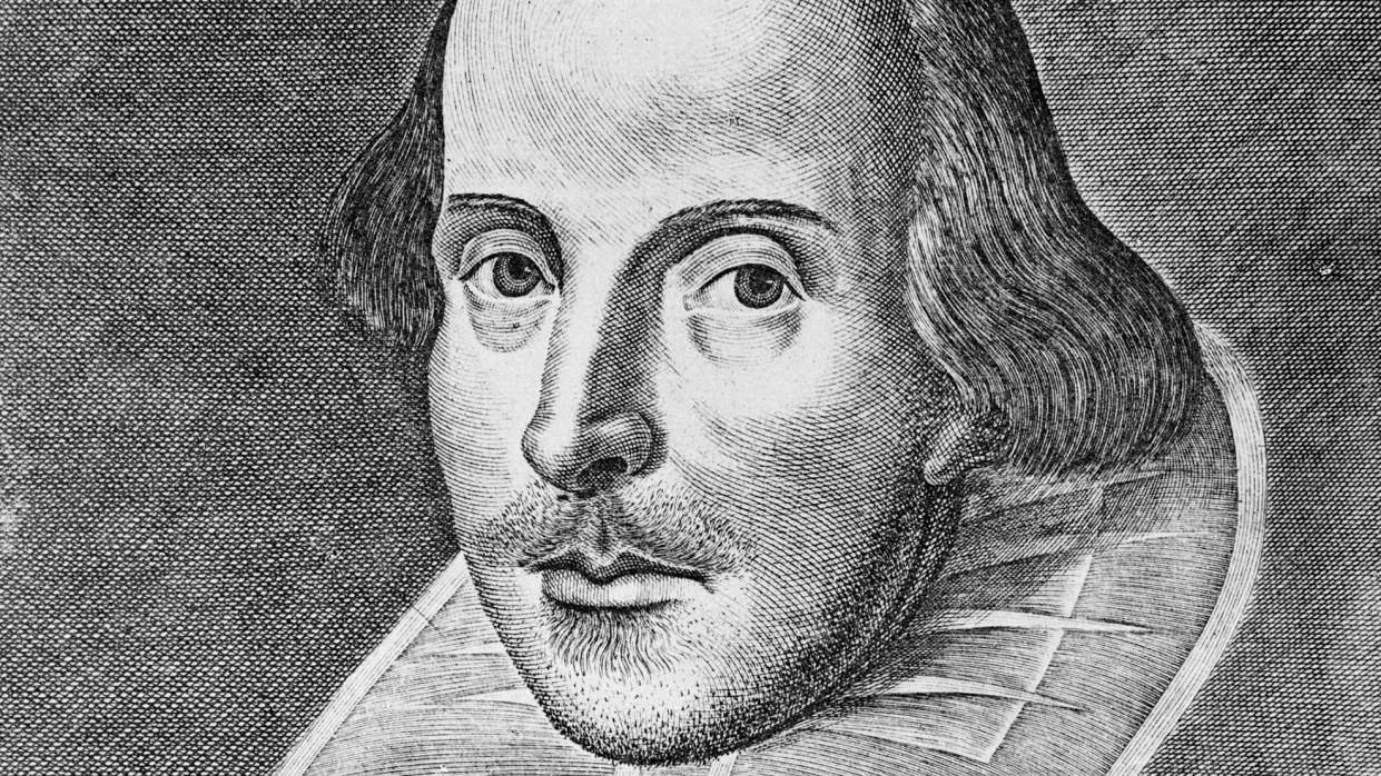  A portrait of William Shakespeare from the title page of the First Folio of his plays. 