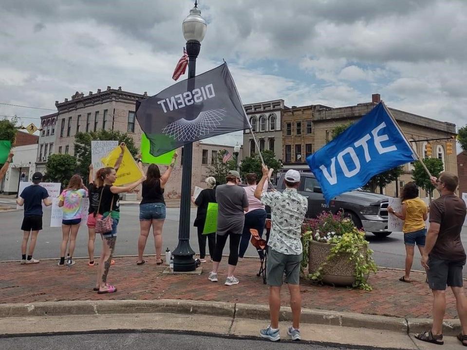 A dozen people turned out for a pro-abortion rights rally Sunday afternoon on the square in Galion.