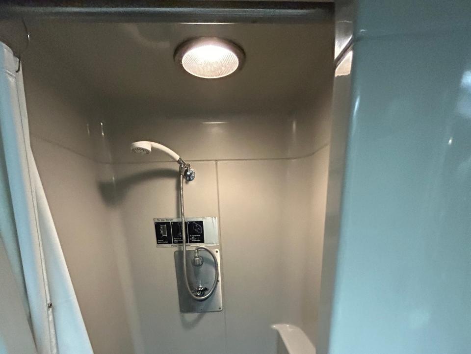 The shower in the Amtrak train.