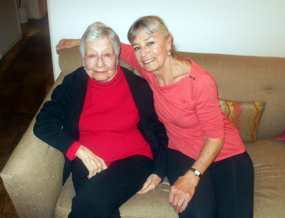 In this April 17, 2014 photo provided by the Queens Economic Development Corporation, Rose Vermersch, 95, and her daughter, MariePaule Vermersch, 66, pose for a photo in their home in the Forest Hills section of the Queens borough of New York. Rose, her husband Maurice, and MariePaule were the Belgian family that introduced Belgian waffles to the American public during the 1964 World’s Fair. (AP Photo/Queens Economic Development Corporation, Rob MacKay)