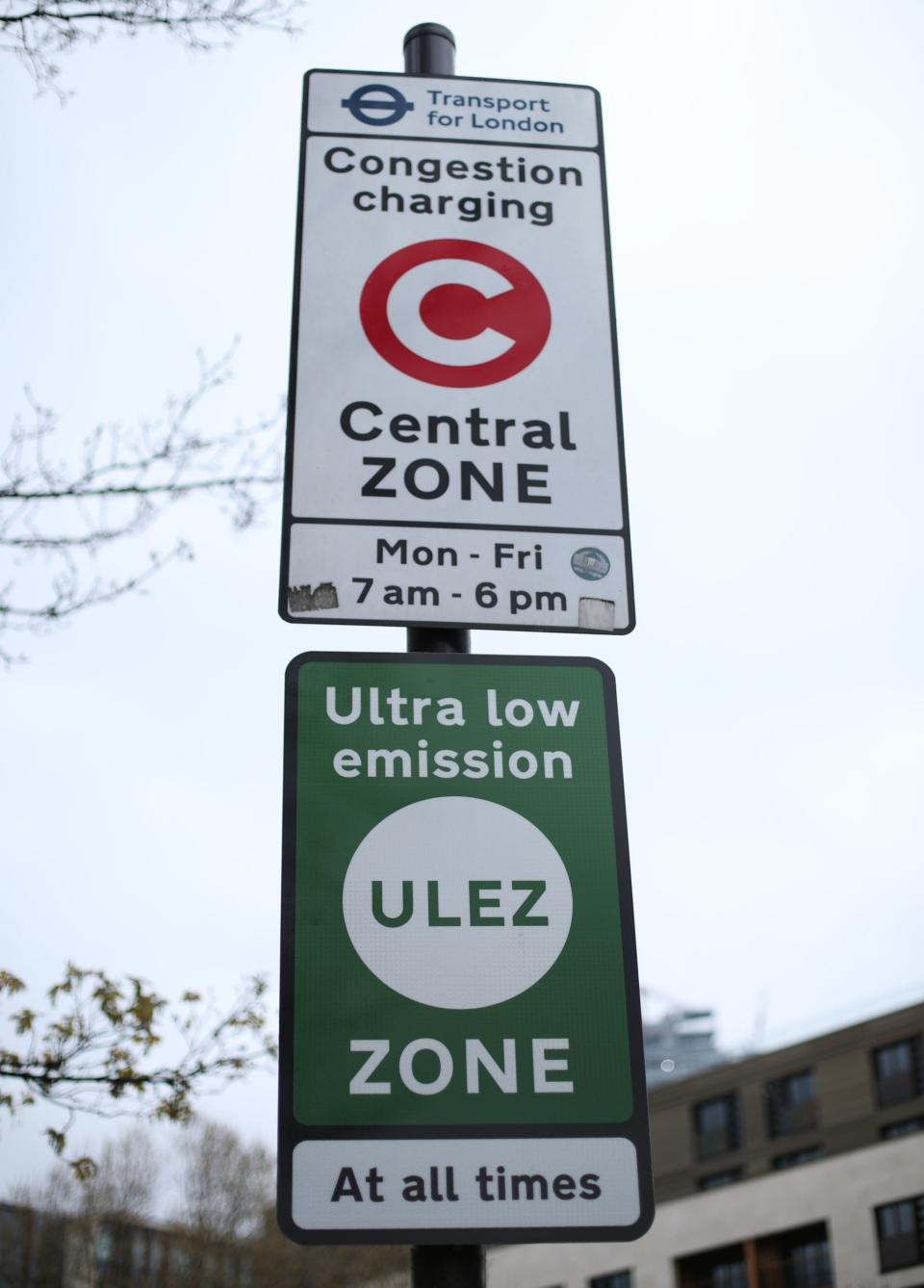 New signage at Tower Hill in central London for the Ulez scheme (PA)