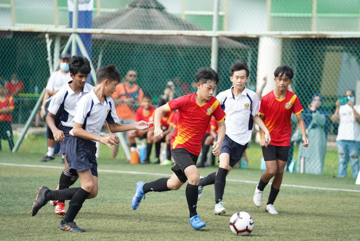 Young footballers from Montfort Secondary School and Assumption English School in action at the official launch of the School Football Academy initiative of the Unleash The Roar! national football project. (PHOTO: Unleash The Roar!)