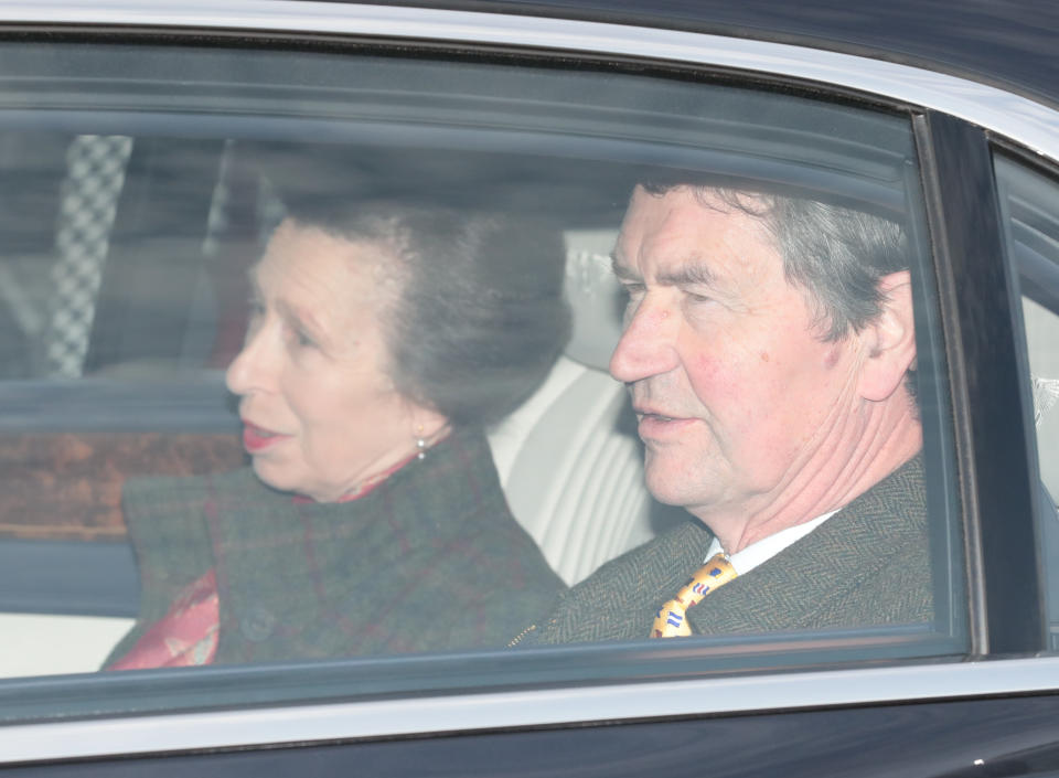 The Princess Royal and Vice Admiral Sir Tim Laurence, arrive for the Queen's Christmas lunch at Buckingham Palace, London.