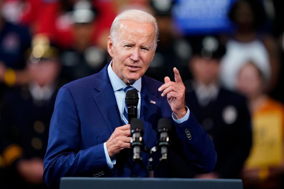 President Joe Biden speaks at the Arnaud C. Marts Center on the campus of Wilkes University, Tuesday, Aug. 30, 2022, in Wilkes-Barre, Pennsylvania. He returns to the state on Thursday for a prime-time address in Philadelphia.