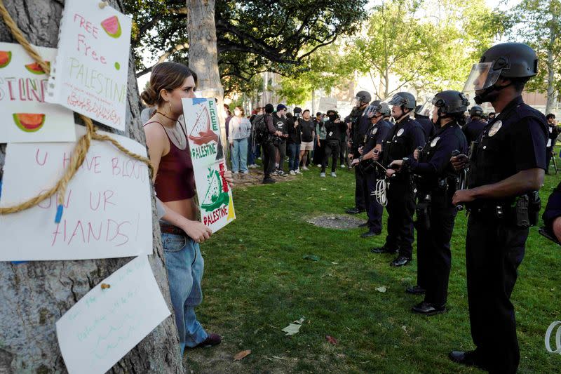 FILE PHOTO: Students build a protest encampment in support of Palestinians at USC