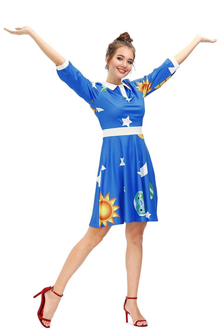 Halloween Womens Miss Frizzle Blue Dress Peter Pan Collar Cosplay Solar System Costume M