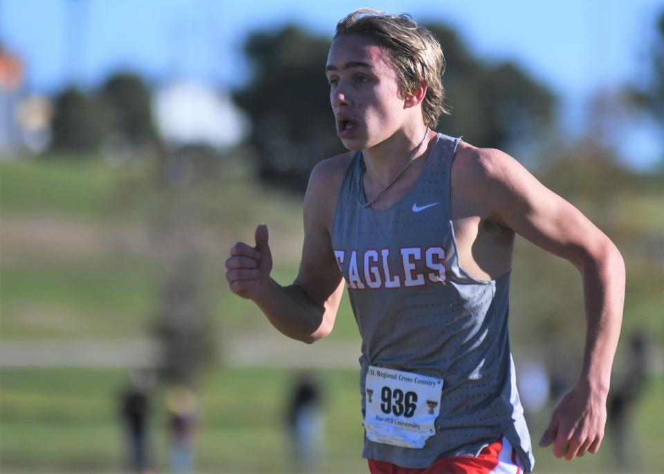 Holliday's Noah Strohman competes in the Region I-3A cross country meet Tuesday, Oct. 25, 2022, at Mae Simmons Park in Lubbock.