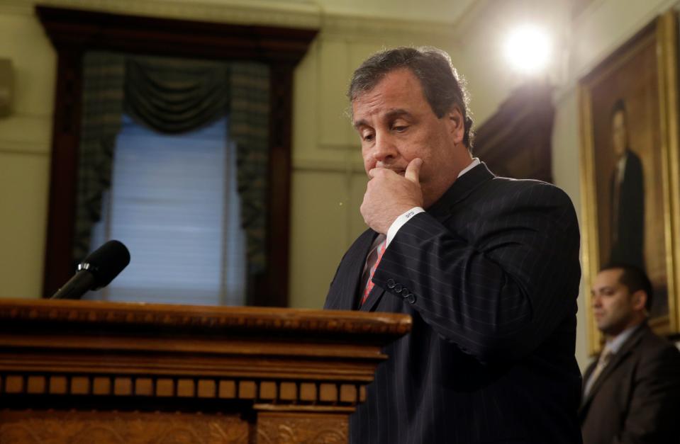 New Jersey Gov. Chris Christie speaks during a news conference Thursday, Jan. 9, 2014, at the Statehouse in Trenton. Christie has fired a top aide who engineered political payback against a town mayor, saying she lied. Deputy Chief of Staff Bridget Anne Kelly is the latest casualty in a widening scandal that threatens to upend Christie's second term and likely run for president in 2016.