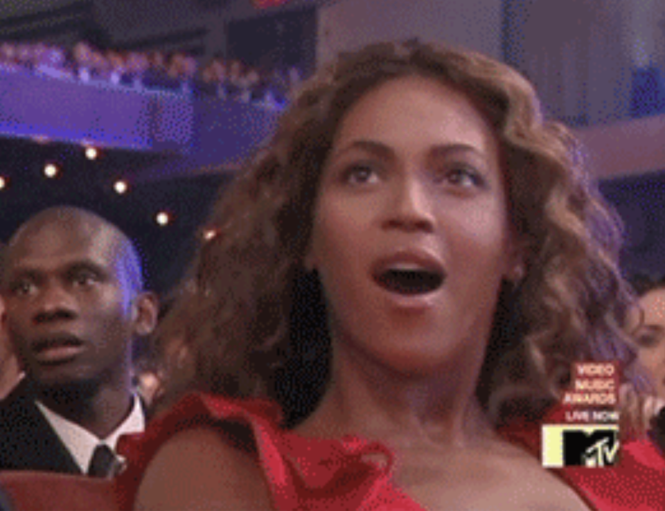 Beyoncé in the audience looking shocked