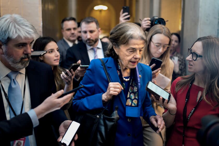 Sen. Dianne Feinstein (D-CA) speaks to reporters before entering the Senate Chamber at the U.S. Capitol on Feb. 14.